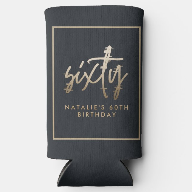 Modern 60th birthday simple stylish elegant script seltzer can cooler (Front)