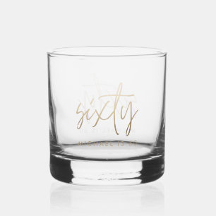 Modern 60th birthday simple stylish elegant script whiskey glass