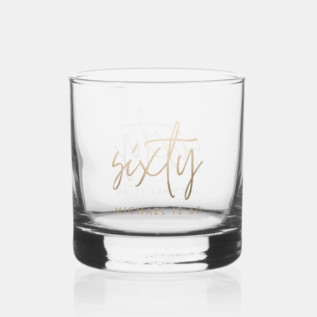 Modern 60th birthday simple stylish elegant script whiskey glass (Front)