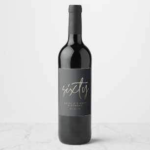 Modern 60th birthday simple stylish elegant script wine label