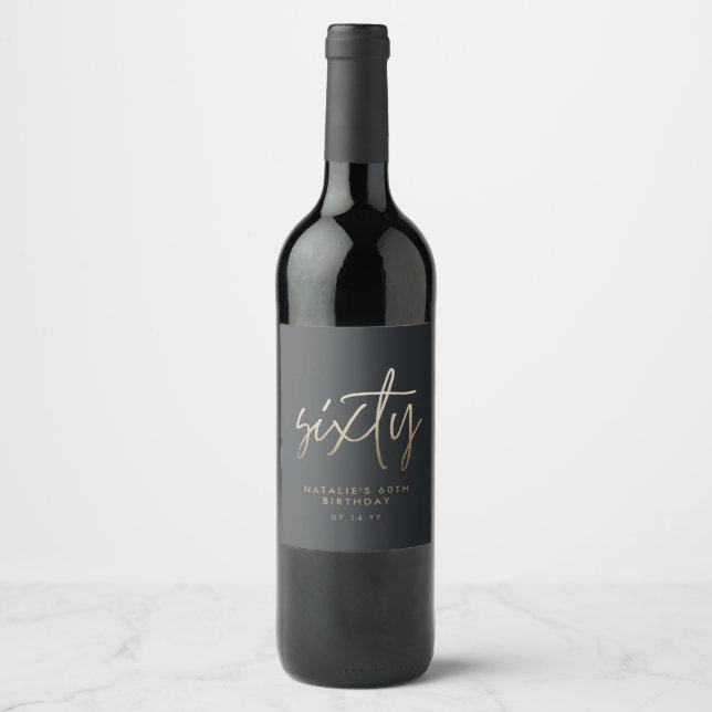 Modern 60th birthday simple stylish elegant script wine label (Front)
