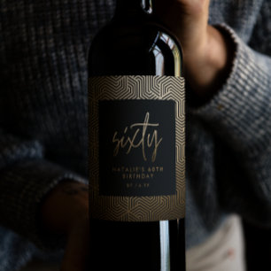 Modern 60th birthday simple stylish elegant script wine label