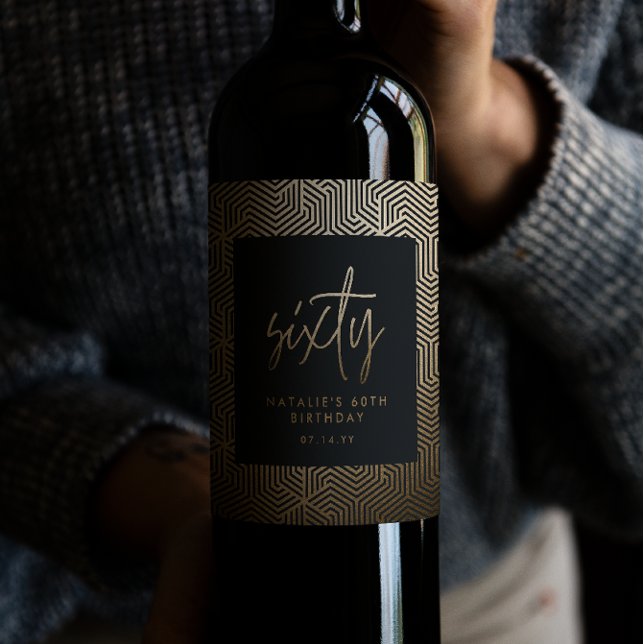 Modern 60th birthday simple stylish elegant script wine label (Creator Uploaded)