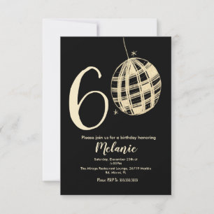 Modern 60th Script Bold Black Disco Glitter Invitation