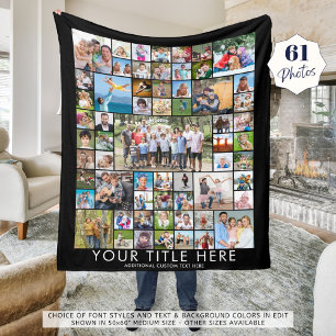 Modern 61 Photo Collage Custom Title Colour Fleece Blanket