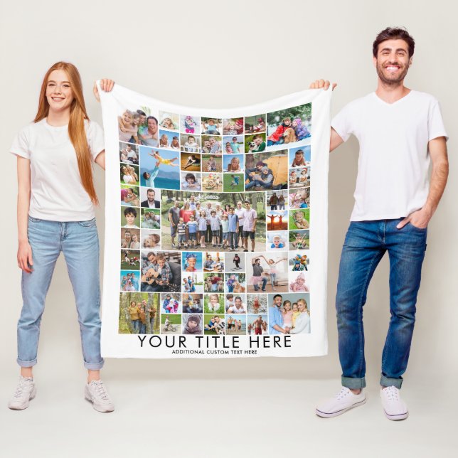 Modern 61 Photo Collage Custom Title Colour Fleece Blanket (In Situ)
