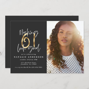 Modern 61st birthday black and gold photo