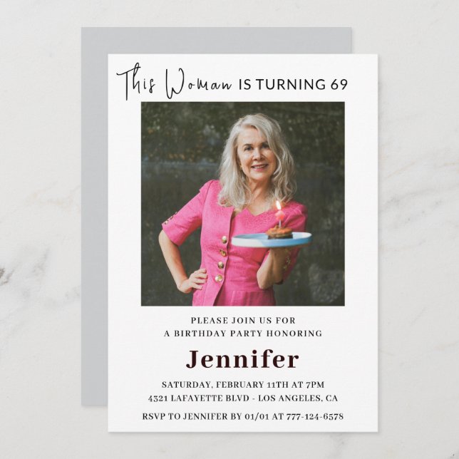 Modern 69th birthday invitations for her Photo (Front/Back)
