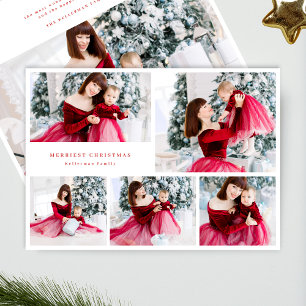 modern 6 multi Photo Collage RED merry christmas Holiday Card
