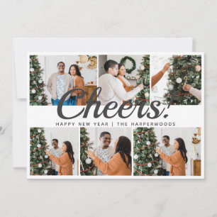 Modern 6 Photo Collage Cheers Happy New Year  Holiday Card