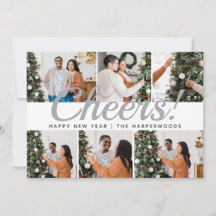 Modern 6 Photo Collage Cheers Happy New Year  Holiday Card