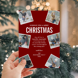 Modern 6 Photo Collage Christmas Holiday Card