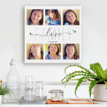 Modern 6 Photo Collage Family Love Script Hearts Faux Canvas Print<br><div class="desc">“Family” and “Love”. The two most important things in life. Chic, stylish grey script and handwritten typography, embellished with sweet hearts, overlay a white background. Add six, cherished photos of your choice and customise the name(s) for the perfect, personalised faux wrapped canvas print that’s right at home anywhere in your...</div>