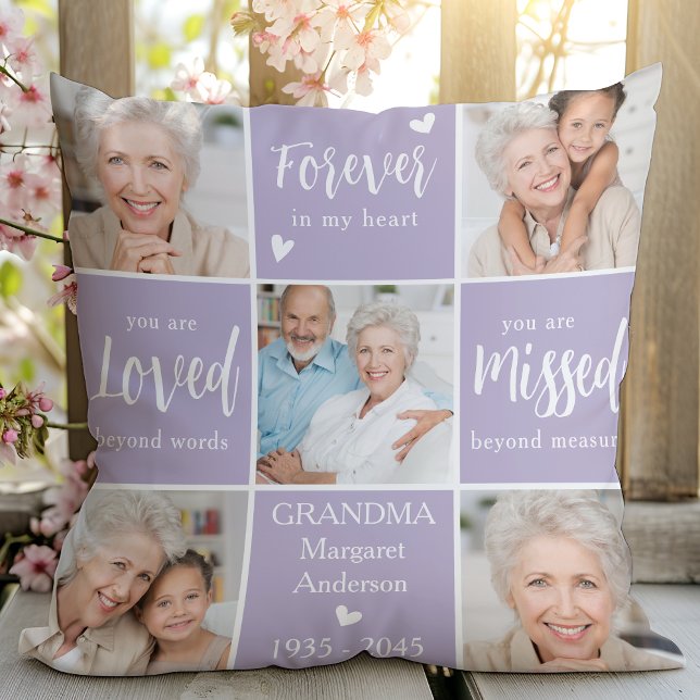 Modern 6 Photo Collage Family Memorial Poem Cushion (Creator Uploaded)