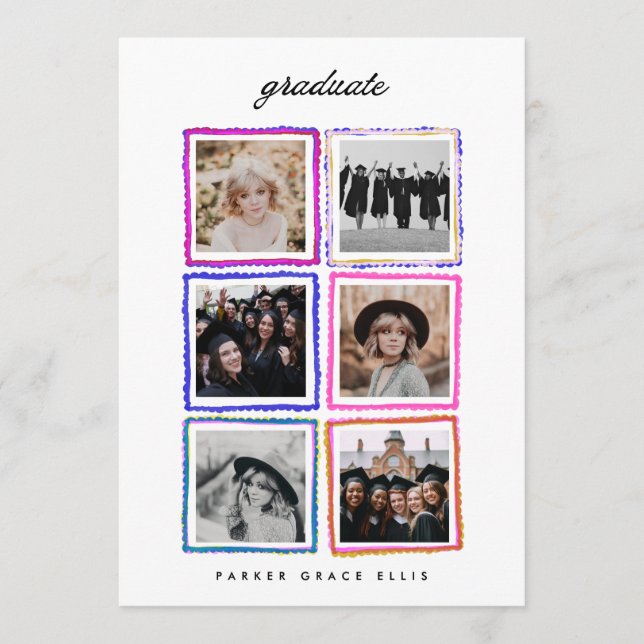 Modern 6 Photo Collage Frames Graduate High School Announcement (Front)