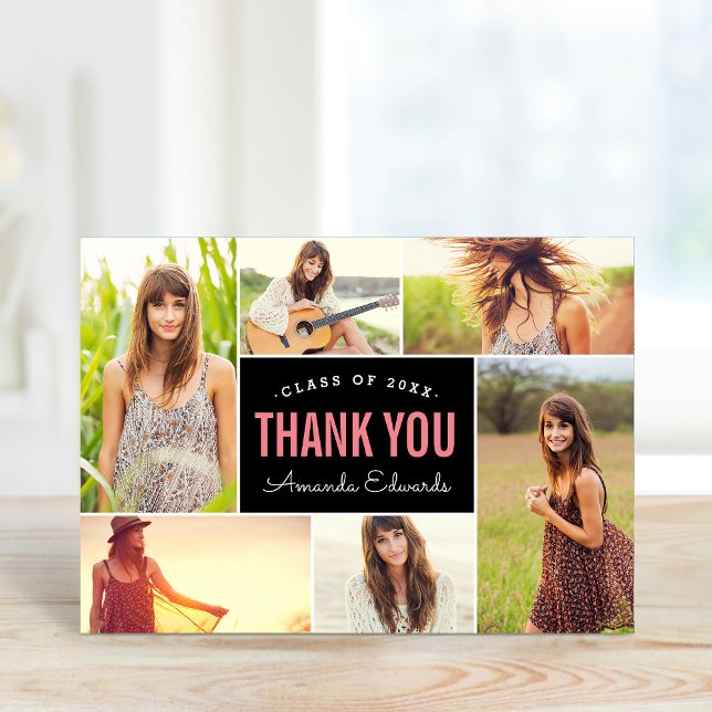 Modern 6 Photo Collage Graduation Thank You Card (Creator Uploaded)