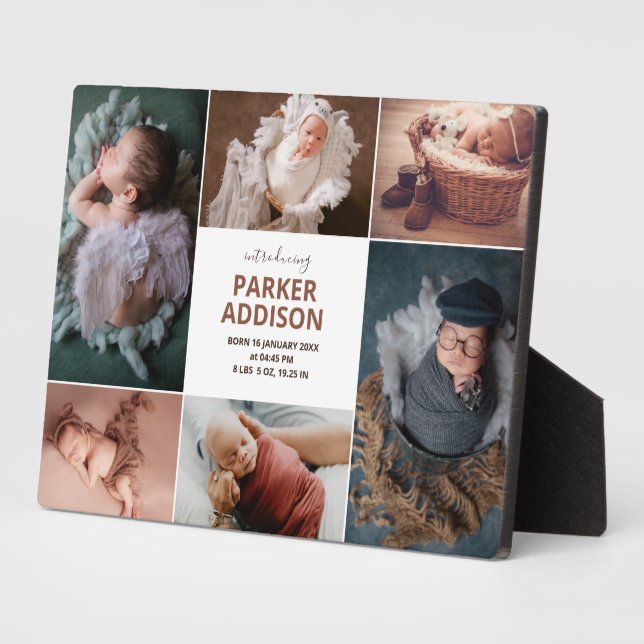 Modern 6 Photo Collage Grid Newborn Baby Plaque (Side)
