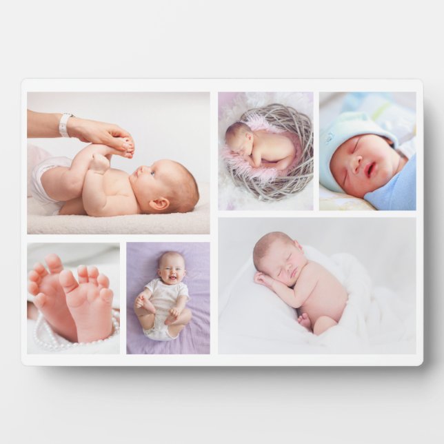 Modern 6 Photo Collage Grid Newborn Baby Plaque (Front)