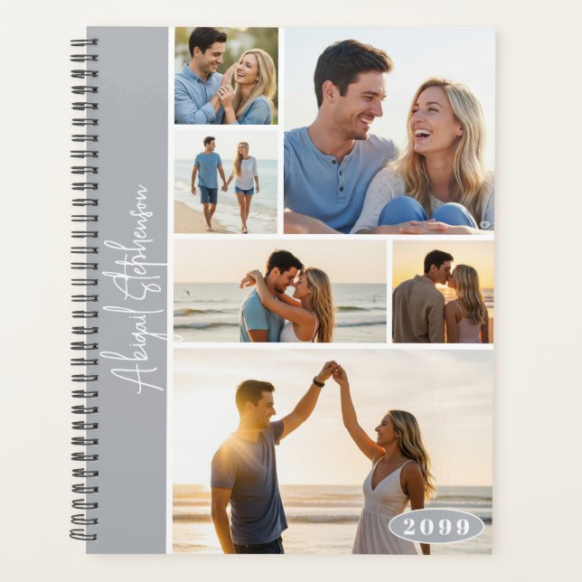 Modern 6 Photo Collage Personalised Custom Colour Planner (Front)