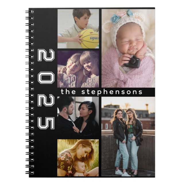 Modern 6 Photo Collage Personalised Notebook (Front)