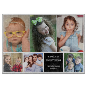 Modern 6 Photo Collage Quote Family Name Cutting Board