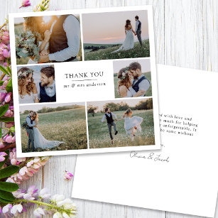 Modern 6 Photo Collage Square Wedding Thank You Card