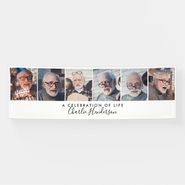 Modern 6-Photo Custom Text Funeral Banner (Horizontal)