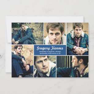 Modern 6 Photo Graduation Announcement in Blue