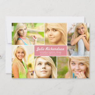 Modern 6 Photo Graduation Announcement in Pink