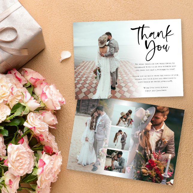 Modern 6 Photo Newlyweds Script Wedding  Thank You Card (Creator Uploaded)
