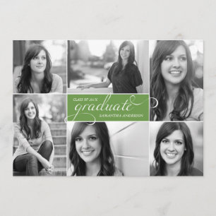 Modern 6 Photo Script Graduation Invite Green