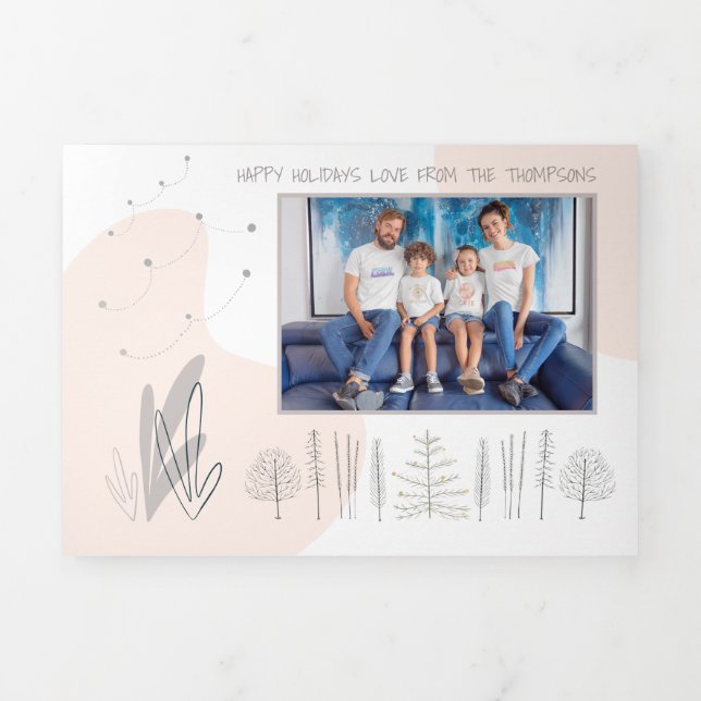 Modern 6 Photo Year In View Newsletter Artsy Tri-F Tri-Fold Holiday Card (Cover)