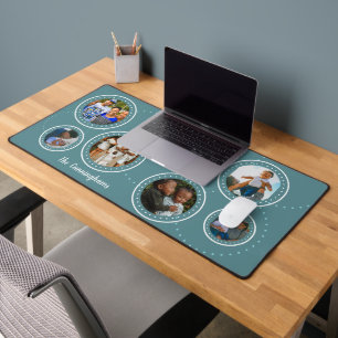 Modern 6 Round Photos on Teal Desk Mat