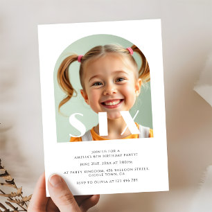 Modern 6th Birthday Elegant Arch Photo Invitation