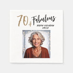 Modern 70 and Fabulous Photo 70th Birthday Napkin