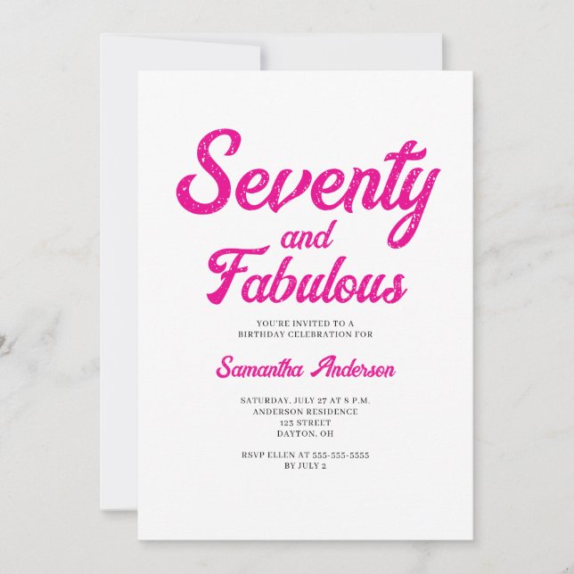Modern 70 and Fabulous Pink 70th Birthday Party Invitation (Front)