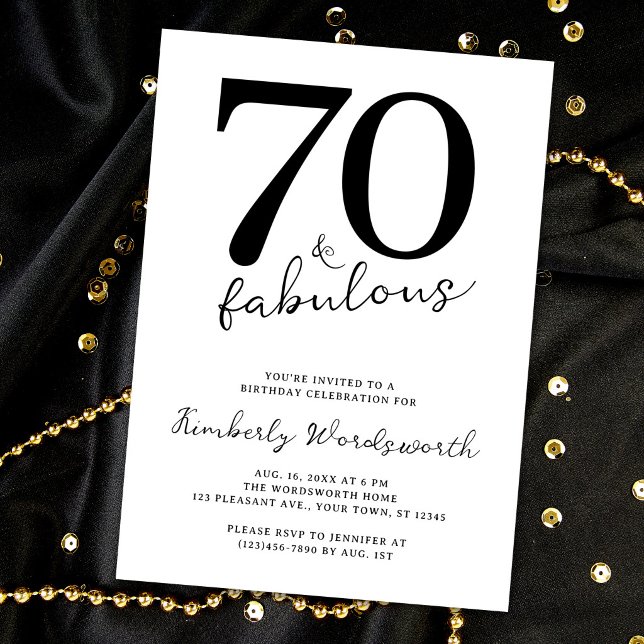 Modern 70 and Fabulous Script Seventieth Birthday Invitation (Creator Uploaded)