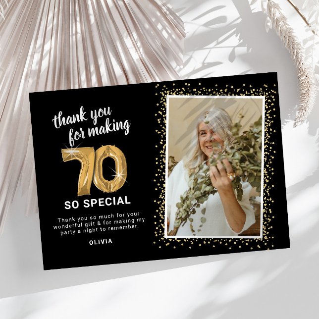 Modern 70th Adult Birthday Photo Thank You Card (Creator Uploaded)