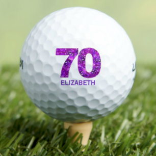 Modern 70th birthday golf balls purple initials