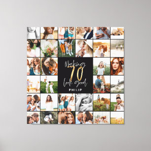 Modern 70th birthday multi photo script gift canvas print