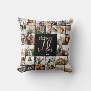 Modern 70th birthday multi photo script gift  cushion