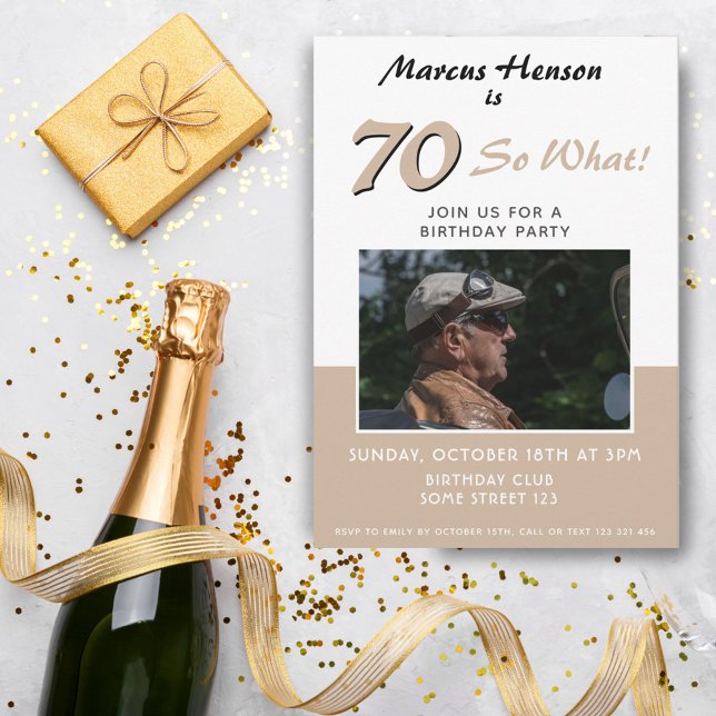 Modern 70th Birthday Party Photo Invitation (Creator Uploaded)