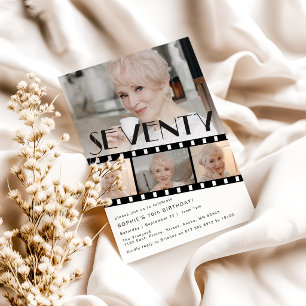 Modern 70th Birthday Photo Collage Film Strip Invitation