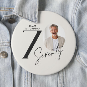 Modern 70th Birthday Photo Minimal Milestone 6 Cm Round Badge