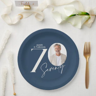 Modern 70th Birthday Photo Minimal Milestone Paper Plate
