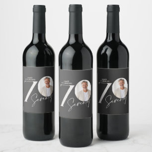 Modern 70th Birthday Photo Minimal Milestone Wine Label