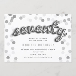Modern 70th Birthday Silver Balloons Glitter Invitation