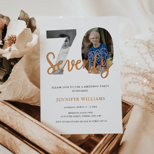 Modern 70Th Birthday With 2 Photos Then & now Invitation