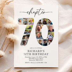 Modern 70th Chapter Photo Birthday Invitation
