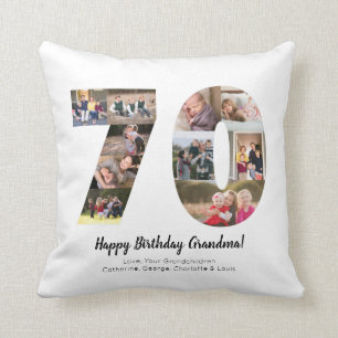 Modern 70th Number Photo Collage Custom Greeting Cushion